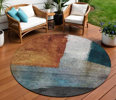 8' Copper Green And Gray Round Abstract Washable Indoor Outdoor Area Rug