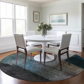 8' Copper Green And Gray Round Abstract Washable Indoor Outdoor Area Rug