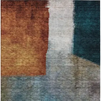 9' X 12' Copper Green And Gray Abstract Washable Indoor Outdoor Area Rug