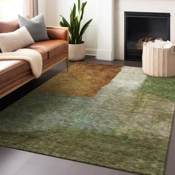 5' X 8' Green Copper And Beige Abstract Washable Indoor Outdoor Area Rug