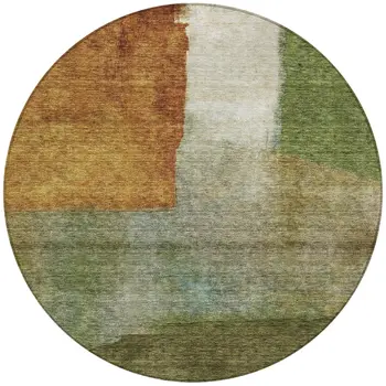 8' Green Copper And Beige Round Abstract Washable Indoor Outdoor Area Rug
