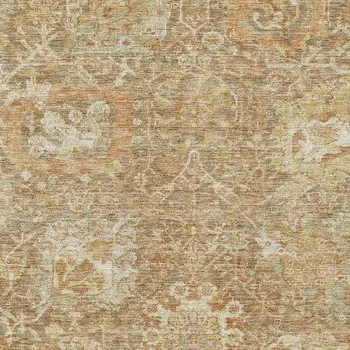 3' X 5' Khaki And Brown Damask Washable Indoor Outdoor Area Rug