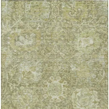 5' X 8' Sage And Green Damask Washable Indoor Outdoor Area Rug