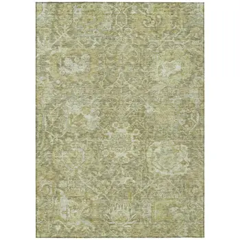 5' X 8' Sage And Green Damask Washable Indoor Outdoor Area Rug