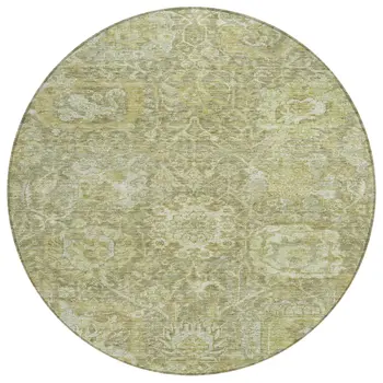 8' Sage And Green Round Damask Washable Indoor Outdoor Area Rug