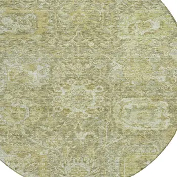 8' Sage And Green Round Damask Washable Indoor Outdoor Area Rug