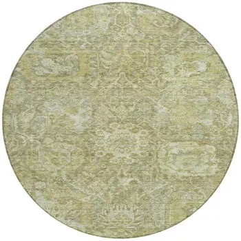 8' Sage And Green Round Damask Washable Indoor Outdoor Area Rug