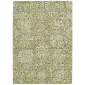 10' X 14' Sage And Green Damask Washable Indoor Outdoor Area Rug