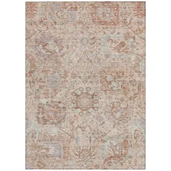 3' X 5' Coral And Gray Damask Washable Indoor Outdoor Area Rug
