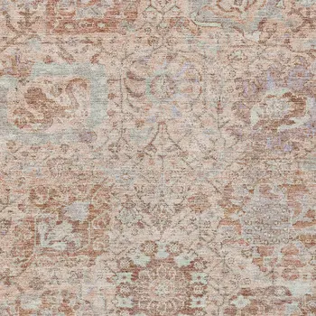 5' X 8' Coral And Gray Damask Washable Indoor Outdoor Area Rug