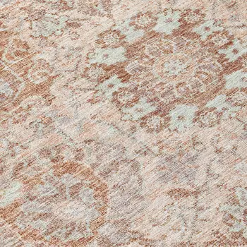 8' Coral And Gray Round Damask Washable Indoor Outdoor Area Rug