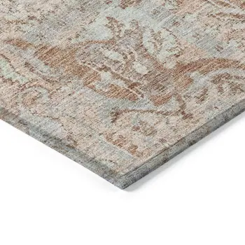 9' X 12' Coral And Gray Damask Washable Indoor Outdoor Area Rug