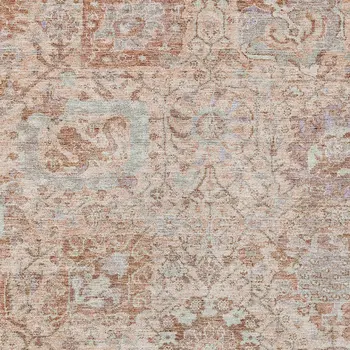 10' X 14' Coral And Gray Damask Washable Indoor Outdoor Area Rug