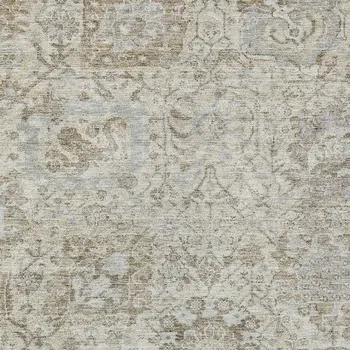 3' X 5' Ivory Brown And Gray Damask Washable Indoor Outdoor Area Rug