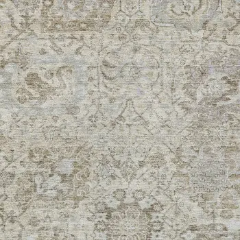 9' X 12' Ivory Brown And Gray Damask Washable Indoor Outdoor Area Rug
