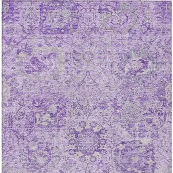 3' X 5' Lavender And Gray Damask Washable Indoor Outdoor Area Rug