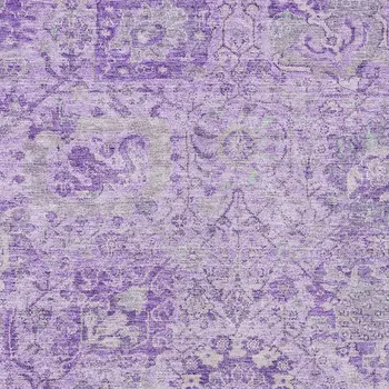 3' X 5' Lavender And Gray Damask Washable Indoor Outdoor Area Rug