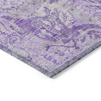 8' Lavender And Gray Round Damask Washable Indoor Outdoor Area Rug