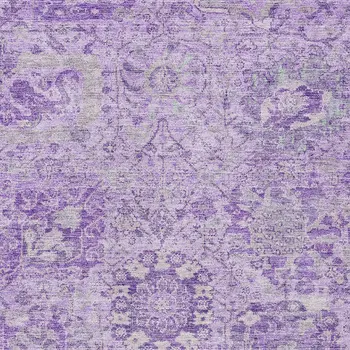 8' X 10' Lavender And Gray Damask Washable Indoor Outdoor Area Rug
