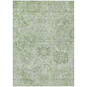 5' X 8' Mint Green And Gray Damask Washable Indoor Outdoor Area Rug