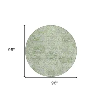 8' Mint Green And Gray Round Damask Washable Indoor Outdoor Area Rug