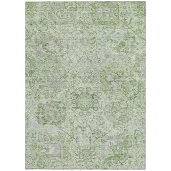 9' X 12' Mint Green And Gray Damask Washable Indoor Outdoor Area Rug