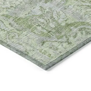 9' X 12' Mint Green And Gray Damask Washable Indoor Outdoor Area Rug