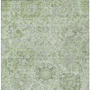 9' X 12' Mint Green And Gray Damask Washable Indoor Outdoor Area Rug
