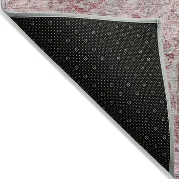 3' X 5' Pink And Gray Damask Washable Indoor Outdoor Area Rug