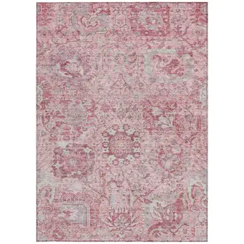3' X 5' Pink And Gray Damask Washable Indoor Outdoor Area Rug