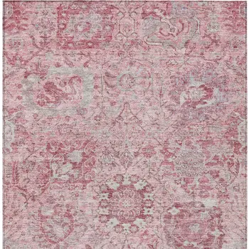 8' X 10' Pink And Gray Damask Washable Indoor Outdoor Area Rug