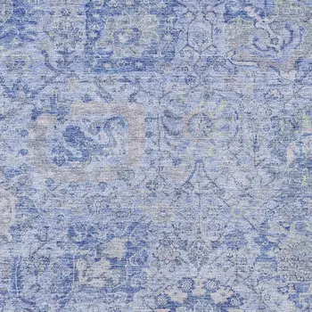 3' X 5' Sky Blue Ivory And Gray Damask Washable Indoor Outdoor Area Rug