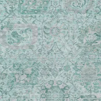 3' X 5' Teal Blue And Gray Damask Washable Indoor Outdoor Area Rug