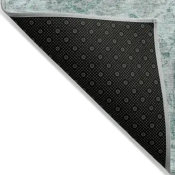 5' X 8' Teal Blue And Gray Damask Washable Indoor Outdoor Area Rug