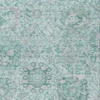 8' X 10' Teal Blue And Gray Damask Washable Indoor Outdoor Area Rug
