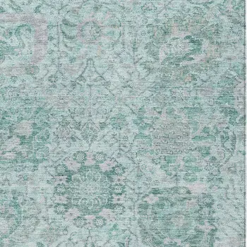9' X 12' Teal Blue And Gray Damask Washable Indoor Outdoor Area Rug
