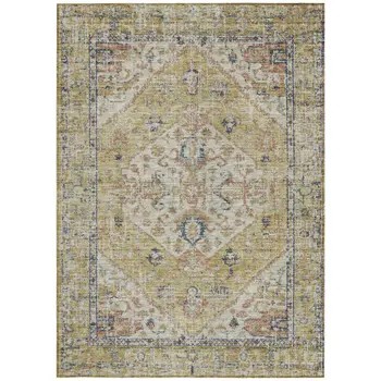 3' X 5' Wheat Terra Cotta And Black Oriental Washable Indoor Outdoor Area Rug