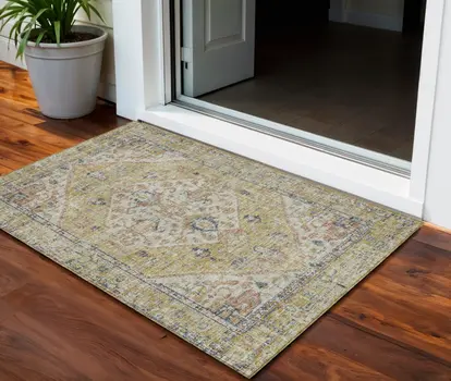 3' X 5' Wheat Terra Cotta And Black Oriental Washable Indoor Outdoor Area Rug