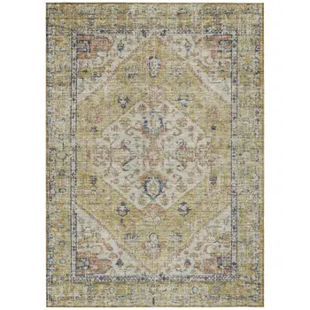 3' X 5' Wheat Terra Cotta And Black Oriental Washable Indoor Outdoor Area Rug