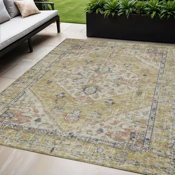 5' X 8' Wheat Terra Cotta And Black Oriental Washable Indoor Outdoor Area Rug