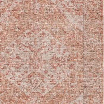 8' X 10' Coral And Pink Oriental Washable Indoor Outdoor Area Rug