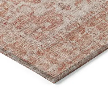 9' X 12' Coral And Pink Oriental Washable Indoor Outdoor Area Rug