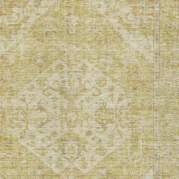 5' X 8' Gold Tan And Beige Oriental Washable Indoor Outdoor Area Rug