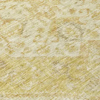 8' Gold Tan And Beige Round Oriental Washable Indoor Outdoor Area Rug