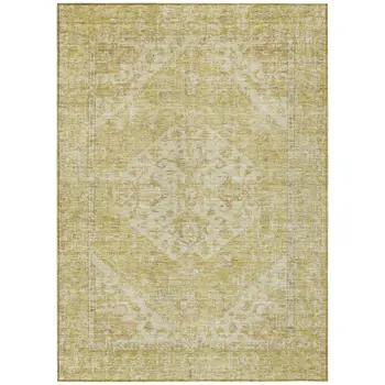 10' X 14' Gold Tan And Beige Oriental Washable Indoor Outdoor Area Rug