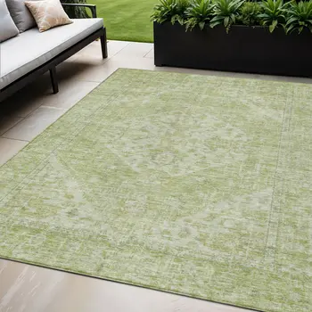 5' X 8' Sage And Ivory Oriental Washable Indoor Outdoor Area Rug