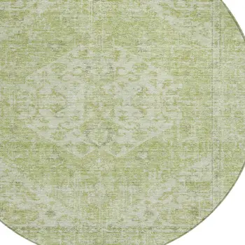 8' Sage And Ivory Round Oriental Washable Indoor Outdoor Area Rug