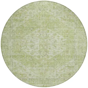 8' Sage And Ivory Round Oriental Washable Indoor Outdoor Area Rug