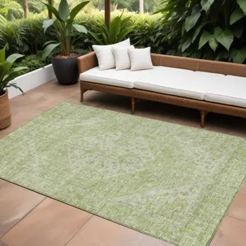 8' X 10' Sage And Ivory Oriental Washable Indoor Outdoor Area Rug