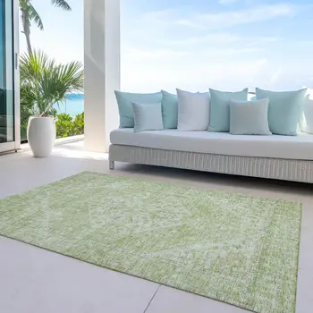 8' X 10' Sage And Ivory Oriental Washable Indoor Outdoor Area Rug